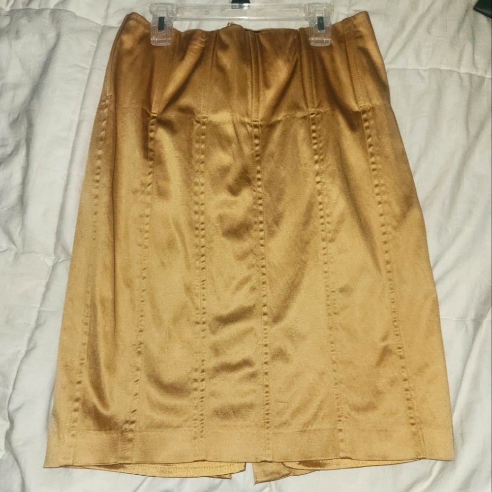Arden B Gold Pencil Line High Waist Knee Length skirt with boning